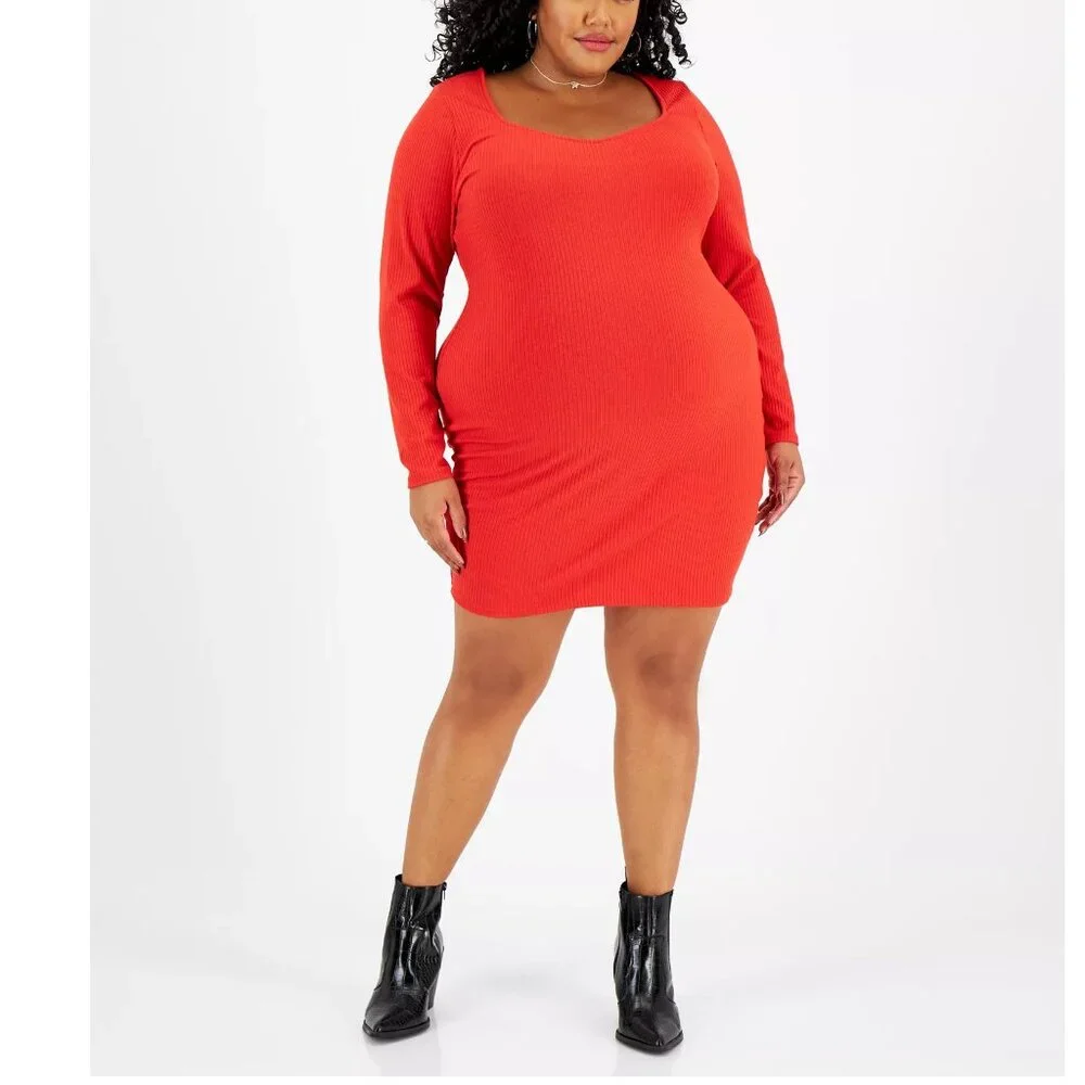 Bar III | Dresses | Bar Iii Womens Plus Size Ribbed Knit Bodycon Mini Dress  Cherry Red X | Poshmark